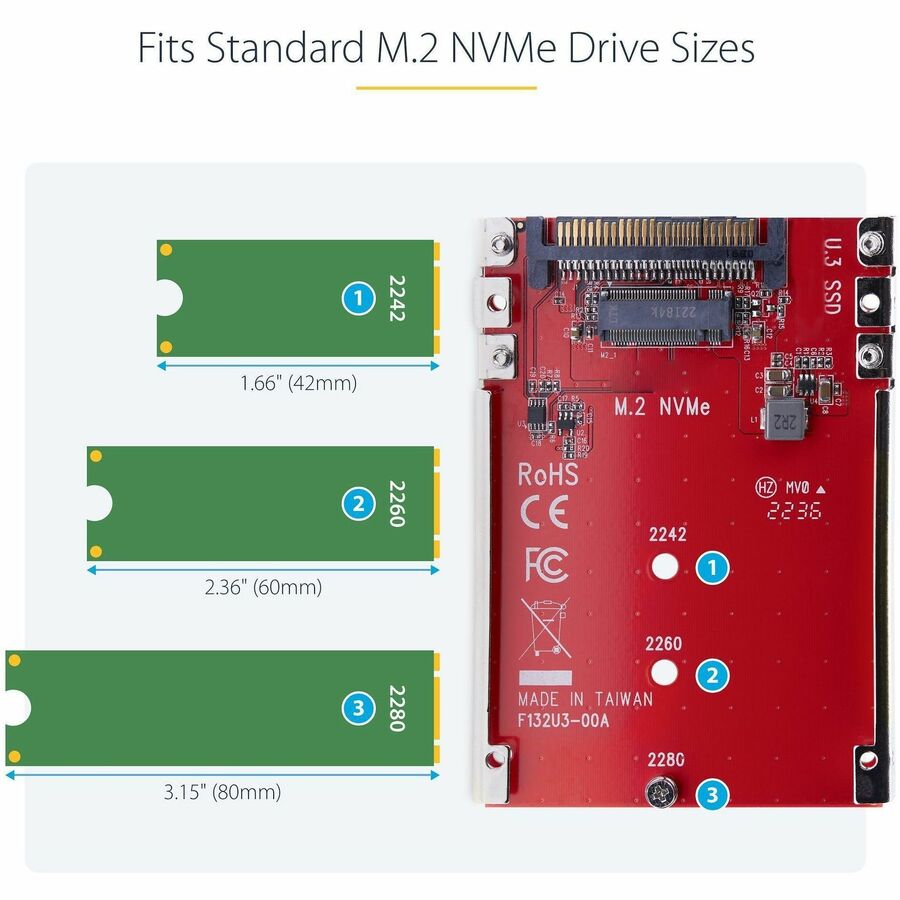 StarTech.com M.2 to U.3 Adapter, For M.2 NVMe SSDs, PCIe M.2 Drive to 2.5inch U.3 (SFF-TA-1001) Host Adapter/Converter, TAA Compliant StarTech.com M.2 to U.3 Adapter, For M.2 NVMe SSDs, PCIe M.2 Drive to 2.5inch U.3 (SFF-TA-1001) Host Adapter/Converter, TAA Compliant